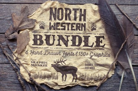 North Western Font + Vectors BUNDLE