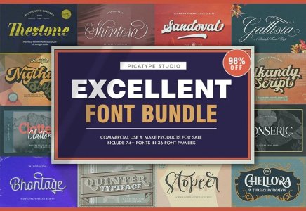 THE EXCELLENT FONT BUNDLE - 74+ FONTS