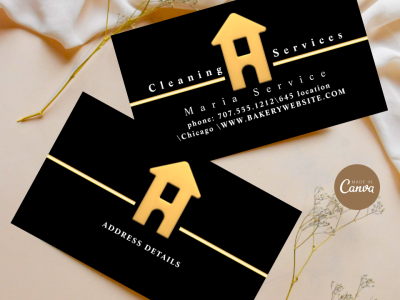 luxury white gold card-​Contact info Card-​Professional Design PDF-cleaning marketing-gold and white house card-home construction design card
