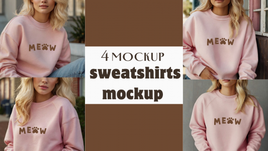 pink women Sweater Sweatshirts mockups-Simple unique comfort cozy pink Sweatshirts Mockup