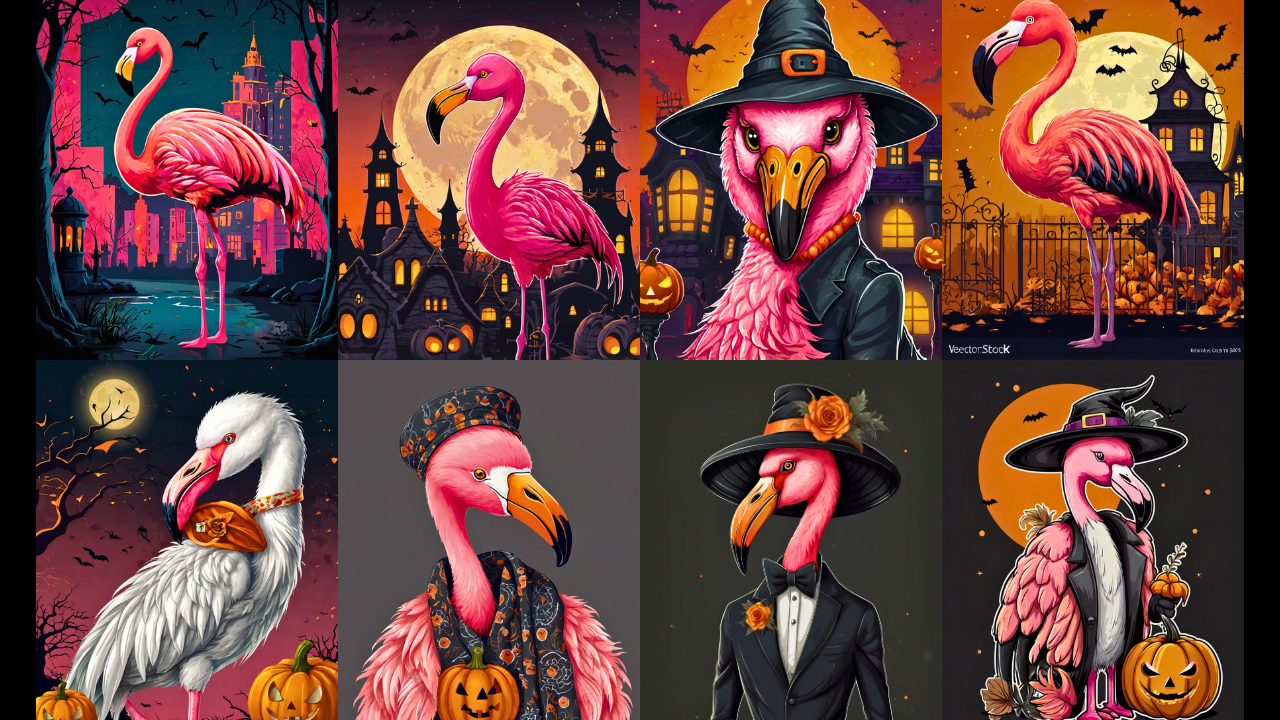 flamingo Halloween sunset design/flamingo pumpkin spooky design/digital download PNG/flamingo Halloween vector design